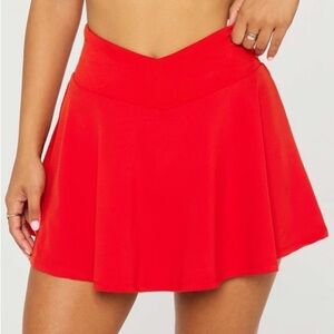 Fabletics (M) Crossover Flounce Skirt Ultra Mini Athletic Heat Red